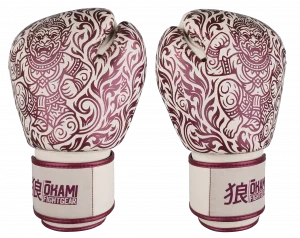 OKAMI FIGHTGEAR Boxing Gloves Hanuman Beige/WineRed